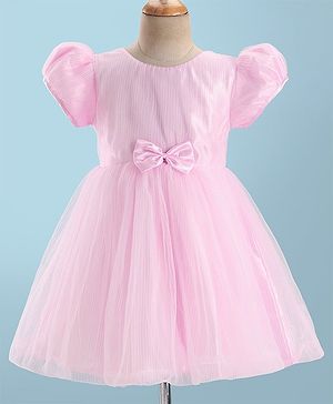 Babyhug Half Sleeves  Fit & Flare Party Frock with Bow Applique - Pink