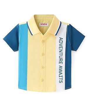 Babyhug Cotton Woven Half Sleeves Shirt Text Print - Yellow & Blue