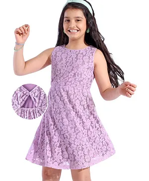 Hola Bonita Woven Sleeveless Lace Fabric Knee Length Solid Colour Dress Lilac