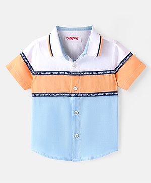 Babyhug Cotton Woven Half Sleeve Regular Rib Collar Solid Shirt- Multicolour