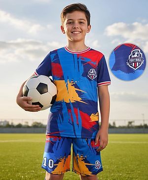 Pine Active Knit Half Sleeves T-Shirt & Shorts Football Set Abstract Print - Multicolour