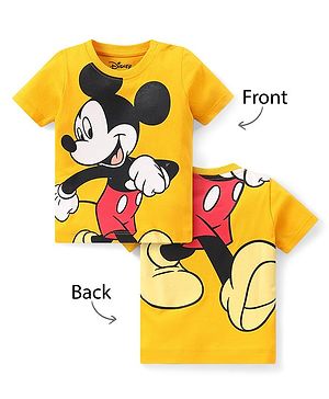 Babyhug Disney Cotton Knit Half Sleeves T-Shirt with Mickey Mouse Graphics Print - Mustard Yellow