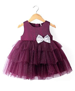 Babyhug Sleeveless Party Wear Fit and Flare Frock with Bow - Maroon
