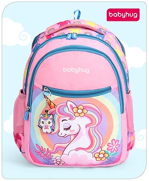 Babyhug Unicorn Print Spacious Backpack With Unicorn Key-Chain|2 Main Compartments, 2 Front Pockets, 2 side Bottle Pockets|Water Resistant|Long lasting and Durable Zippers | Comfortable back cushioning | For School, Travel and Outdoors- 15inches ( St Babyhug Unicorn Print Spacious Backpack With Unicorn Key-Chain|2 Main Compartments, 2 Front Pockets, 2 side Bottle Pockets|Water Resistant|Long lasting and Durable Zippers | Comfortable back cushioning | For School, Travel and Outdoors- 15inches ( St