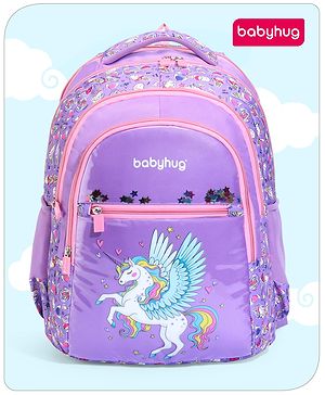 Babyhug Unicorn Print Spacious Backpack |2 Main Compartments, 2 Front Pockets, 2 side Bottle Pockets|Water Resistant|Long lasting and Durable Zippers | Comfortable back cushioning | For School, Travel and Outdoors- 15inches Babyhug Unicorn Print Spacious Backpack |2 Main Compartments, 2 Front Pockets, 2 side Bottle Pockets|Water Resistant|Long lasting and Durable Zippers | Comfortable back cushioning | For School, Travel and Outdoors- 15inches
