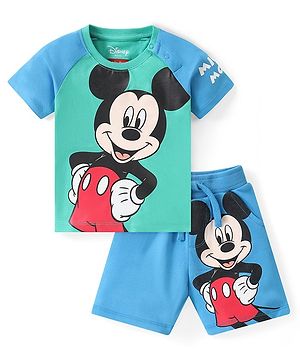 Babyhug Disney Single Jersey Knit  Raglan Sleeves  T-Shirt & Shorts Set with Mickey Mouse Graphics - Multicolour