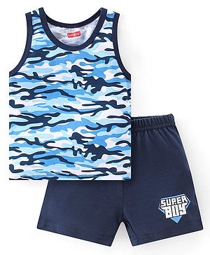 Babyhug 100% Cotton Knit Sleeveless Sando & Shorts Set Camouflage -Navy Blue