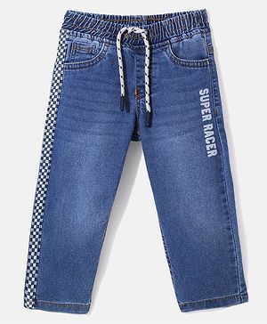 Babyhug Denim Full Length Joggers Text Print - Blue