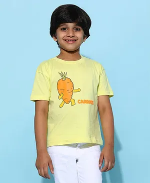 Tales & Stories Cotton Half Sleeves Carrot Printed Tee - Yellow