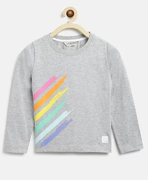Tales & Stories Cotton Full Sleeves Placement Colour Splash Printed Tee - Light Grey