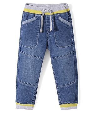 Babyhug Full Length Stretch Denim Joggers - Blue