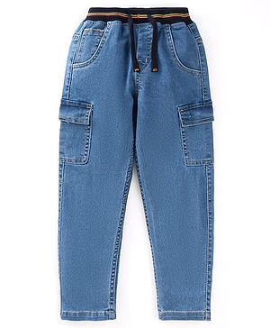 Babyhug With Stretch Full Length  Denim Washed Jeans - Light Blue