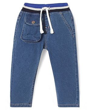 Babyhug Full Length Washed Stretchable Denim Jeans with Drawcord - Blue