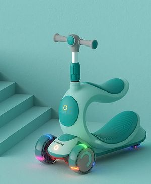 Babyhug Hawk 3in1 Foldable Kids Kick Scooter with Adjustable Seat LED Wheels Wide Standing Deck & 4 Level Height Adjustment