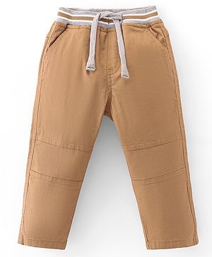 Babyhug Cotton Lycra Woven Full Length Trousers Solid Colour -  Khaki