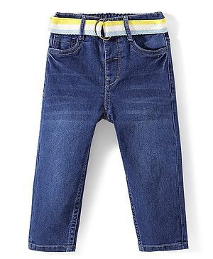 Babyhug Cotton Blend Full Length Stretchable Washed Denim Jeans - Blue