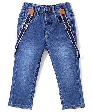 Babyhug Denim Full Length Jeans With Suspenders - Blue