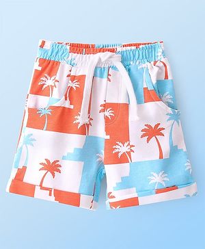 Babyhug Cotton Looper Knit Shorts Palm Tree Print - White