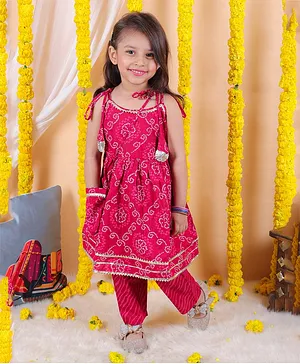 Buy Cream Cotton Hand Embroidered Floral Frock Kurta Sharara Set For Girls  by Little Bansi Online at Aza Fashions.