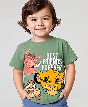Babyhug Disney Cotton Half Sleeve T-Shirt With Lion King Graphics - Olive