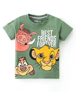 Babyhug Disney Cotton Half Sleeve T-Shirt With Lion King Graphics - Olive