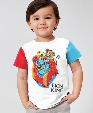 Babyhug Disney 100% Cotton Knit Half Sleeves T-Shirt Lion King Print - White