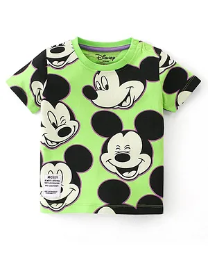 Babyhug Disney Cotton Half Sleeve T-Shirt With Mickey Mouse Print - Green