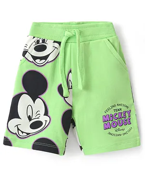 Babyhug Disney  Cotton Above Knee Length Shorts with Mickey Mouse Print- Green
