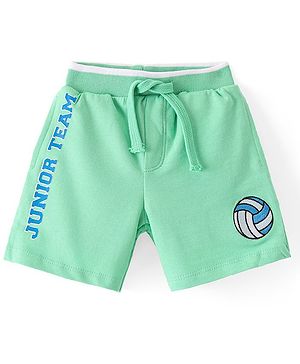 Babyhug Cotton Looper Knit Shorts Football & Text Patch -  Green