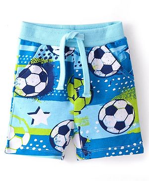 Babyhug Cotton Looper Knit  Shorts with Football Print -   Blue