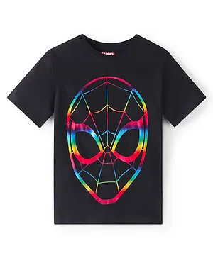 Pine Kids Marvel Knit Half Sleeves T-Shirt with Spiderman Foil Graphics - Black