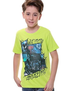 Pine Kids Marvel Cotton Knit Half Sleeves T-Shirt with Spiderman Graphics - Green