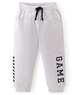 Babyhug Cotton Looper Knit Full Length Lounge  Pant Text Print -  Grey