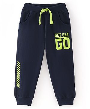 Babyhug Cotton Looper Knit Full Length Lounge  Pant Text Print -  Navy