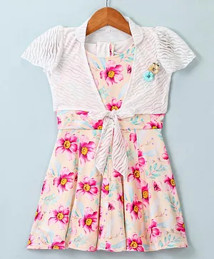 Enfance Core Half Sleeves Floral Printed Dress With Jacket - Lemon