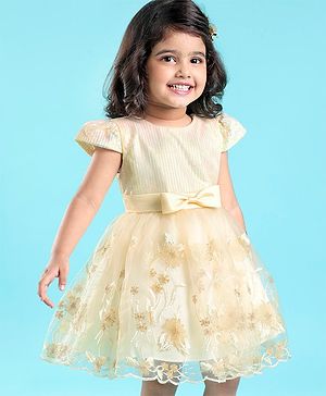 Mark & Mia Cap Sleeves Party Frock With Floral Embroidery - Cream