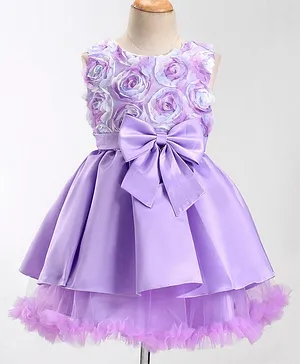 Mark & Mia Sleeveless Knee Length Partywear Frock with Floral Corsage & Bow - Purple