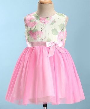 Mark & Mia Sleeveless Knee Length Partywear Frocks with Floral Embroidered & Bow - Pink