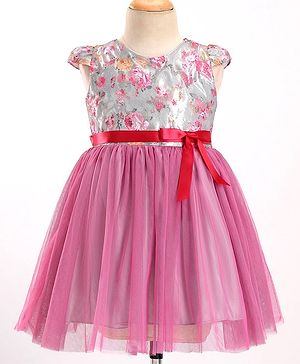 Mark & Mia Cap Sleeves Partywear Frock With Floral Print - Pink