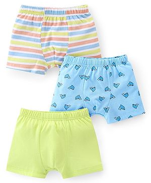 Babyhug 100% Cotton Single Jersey Knit Trunk Stripes & Dolphin Print Pack of 3 - Green Blue & Red