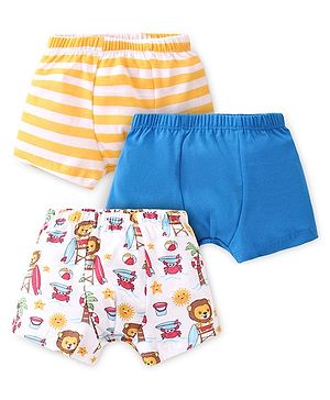Babyhug 100% Cotton Knit Striped & Lion Printed Trunks Pack of 3 - Multicolour
