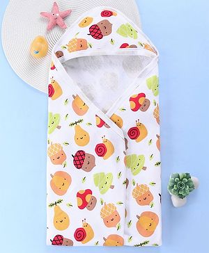 Babyhug Terry Knit Hooded Bath Towel with Fruit Print L 76.2 x B 76.2 cm - Multicolor
