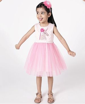 A Little Fable Sleeveless Floral Applique Unicorn Detailed Dress - Pink