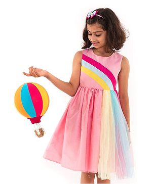 A Little Fable Sleeveless Rainbow Detailed Dress - Pink