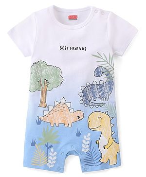 Babyhug 100% Cotton Knit Half Sleeves Romper Dino Print - White