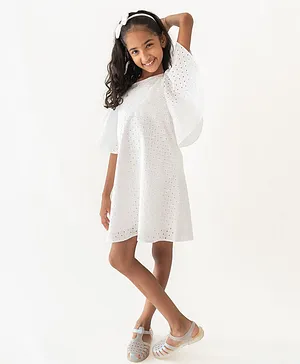 A Little Fable Half Flutter Sleeves Lace Detailed Dress - White