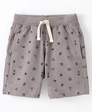 OLLYPOP Sinker Knit Shorts With Abstract Print - Grey