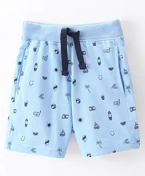OLLYPOP Sinker Knit Shorts With Abstract Print - Blue