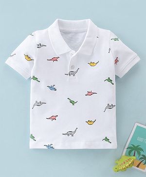 Mark & Mia Half Sleeves Polo T-Shirt Dino Print - White