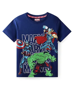 Pine Kids Marvel Cotton Knit Half Sleeves T-Shirt with Avenger Graphics - Navy Blue